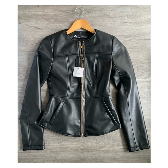 HP ✨NWOT 🖤 Zara Double Zippered Faux Leather Jacket - Picture 2 of 12